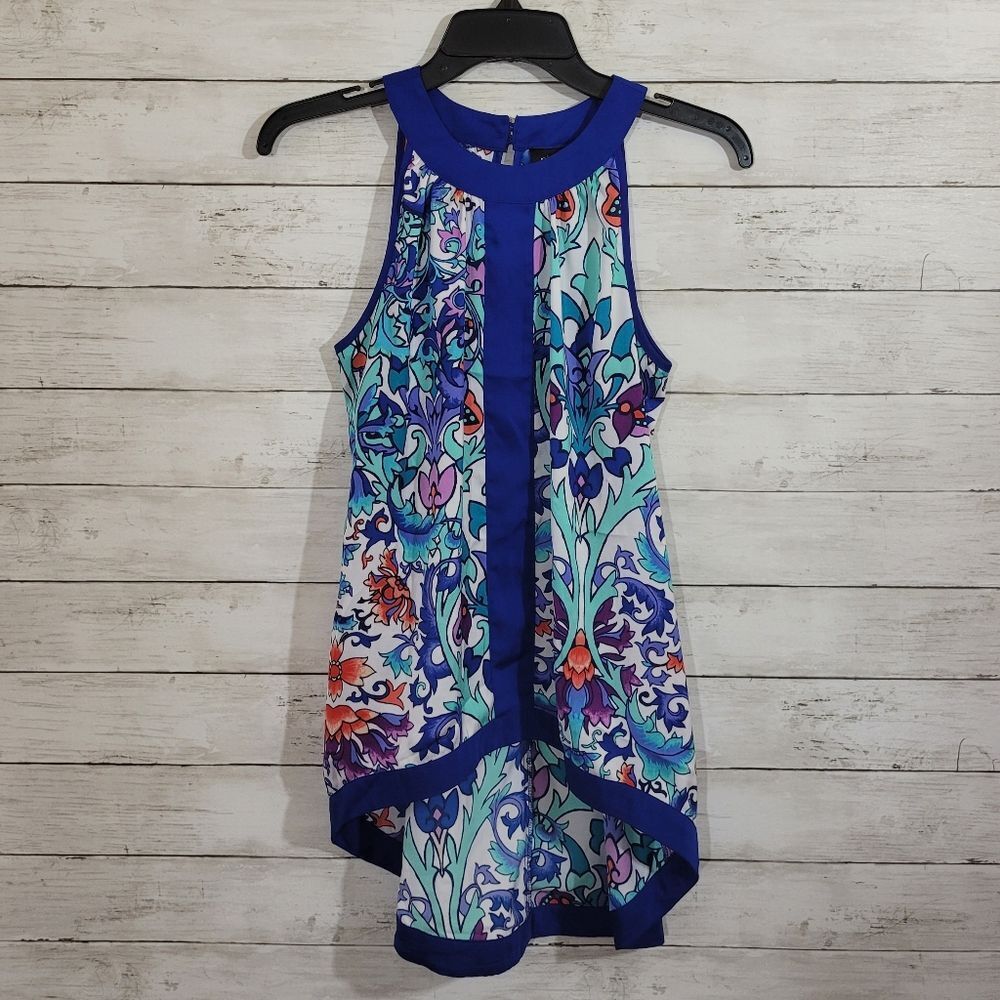 Nicole Miller Multicolor Sleeveless Handkerchief Hi Low Blouse Top XS‎